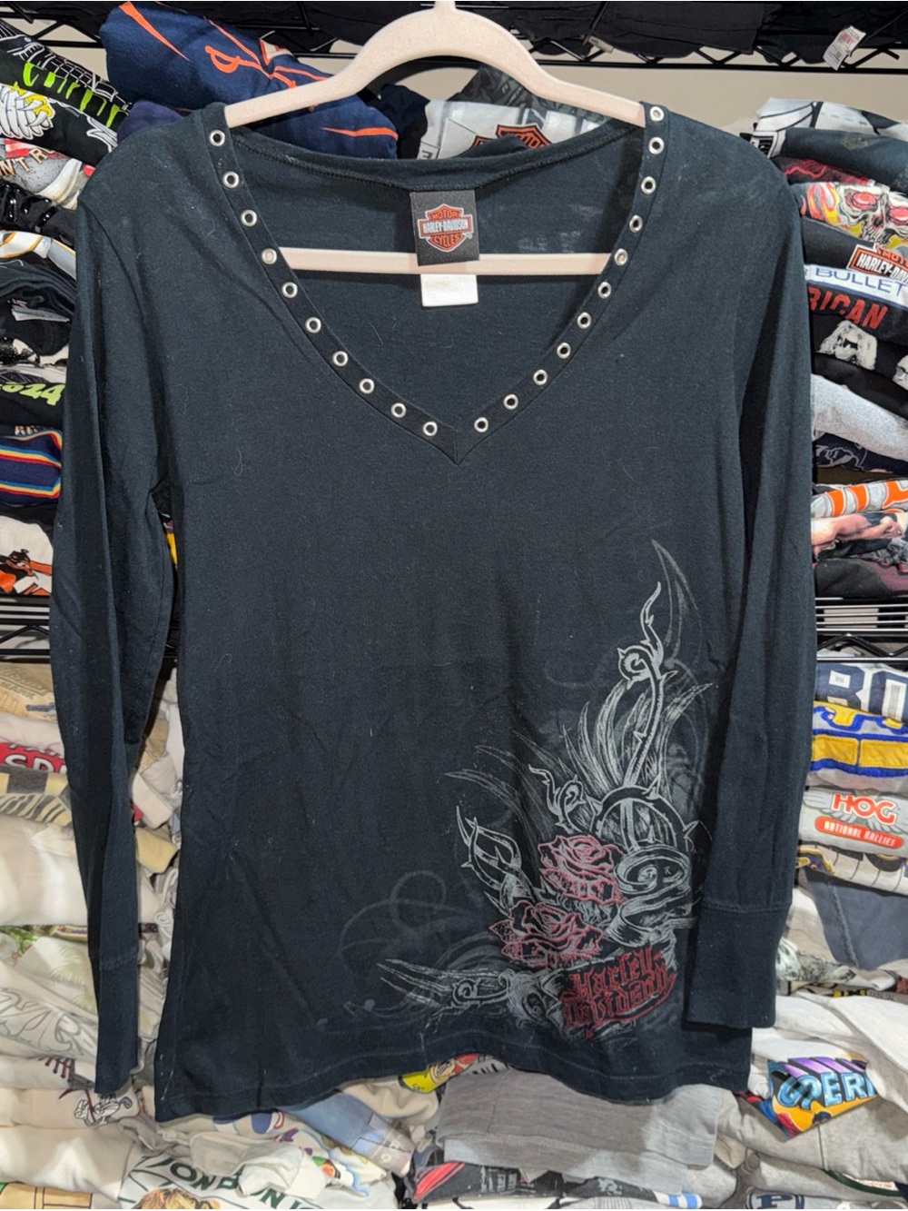Y2K Harley Davidson Women’s Grunge Style Longsleeve Shirt Size Small